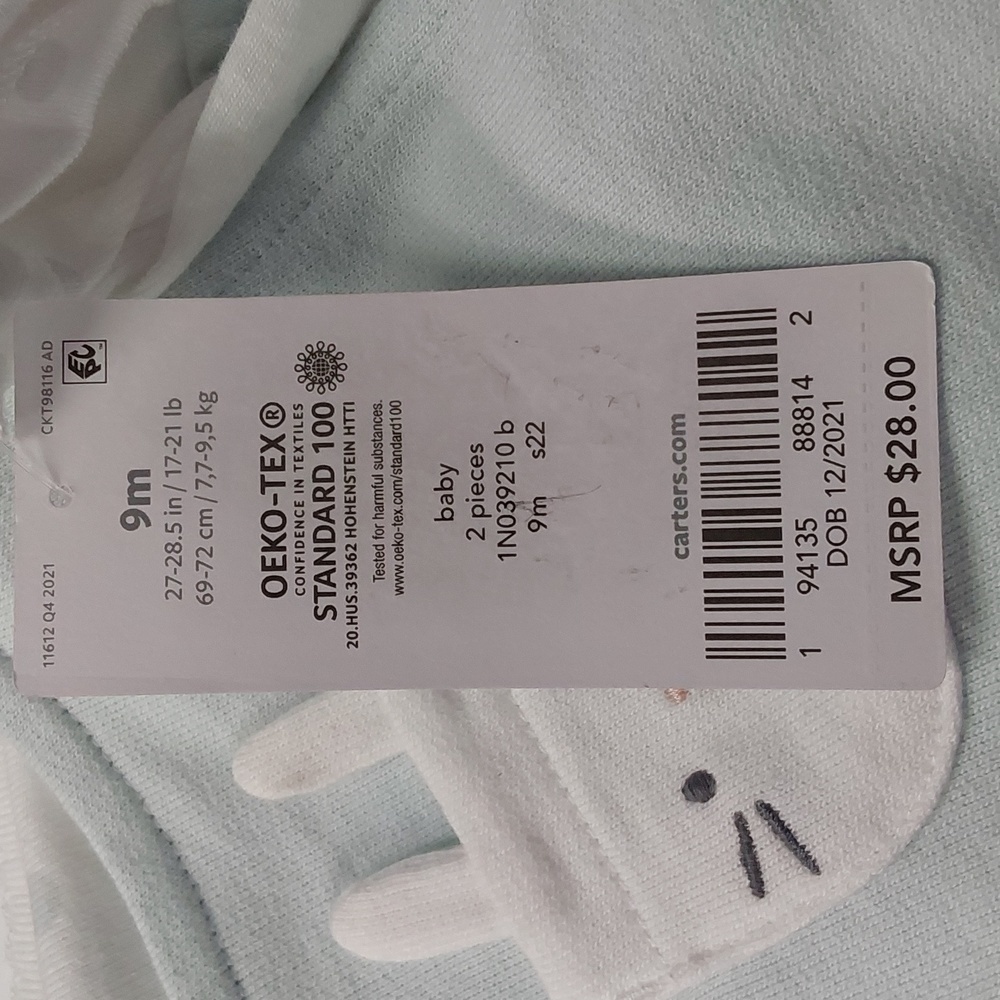 2 PC set blue & white bunny | Carter's Baby | 9 Months - Picture 10 of 10